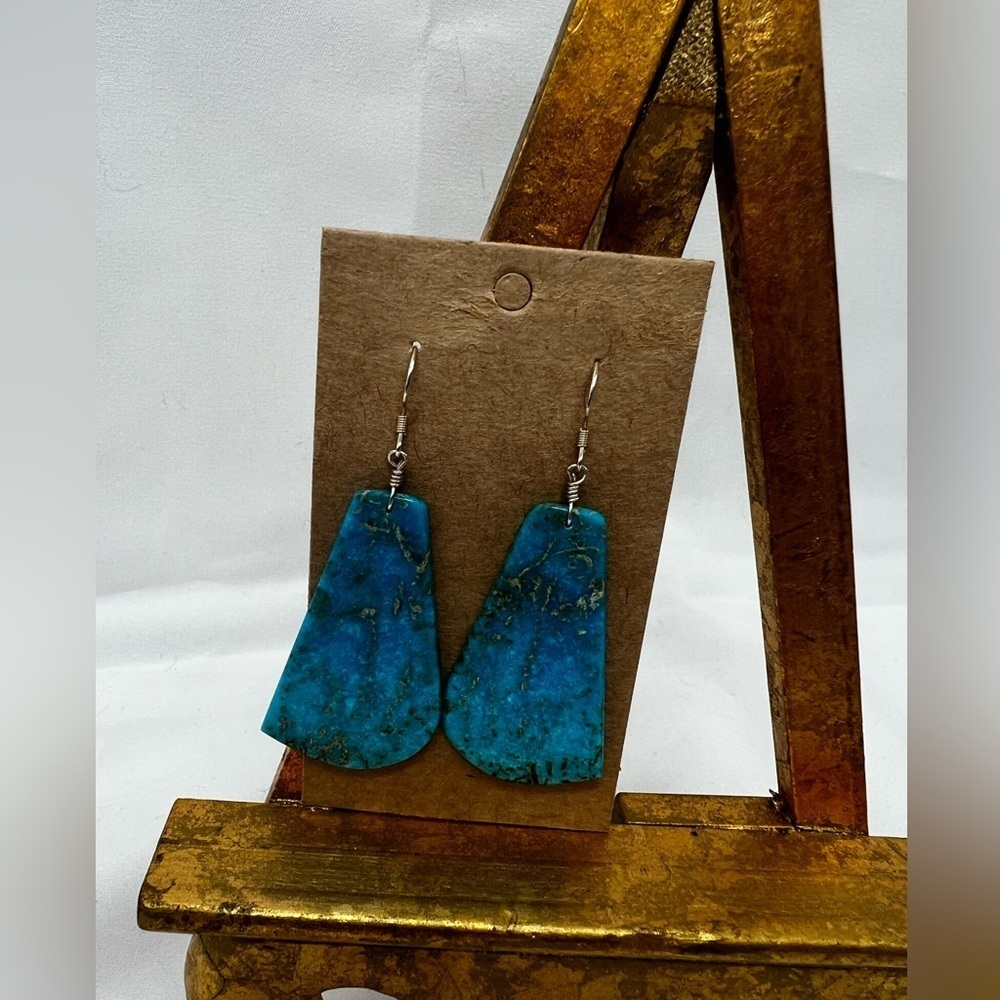 Turquoise Slab 925 Earrings Native American - Picture 3 of 6